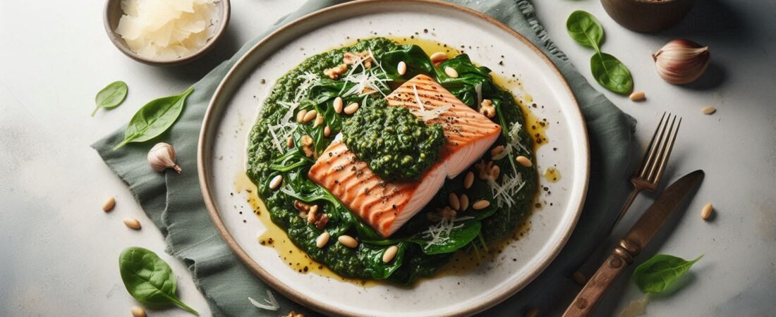 Salmón al Pesto con Espinacas